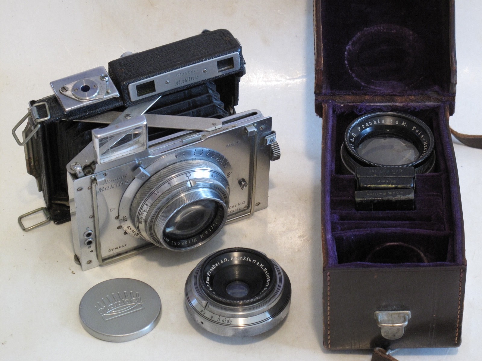 Plaubel Marina  with 10cm f:2.9, 19cm f:4.8, 7,3cm f:6.8 lens,  US SELLER "LQQK"
