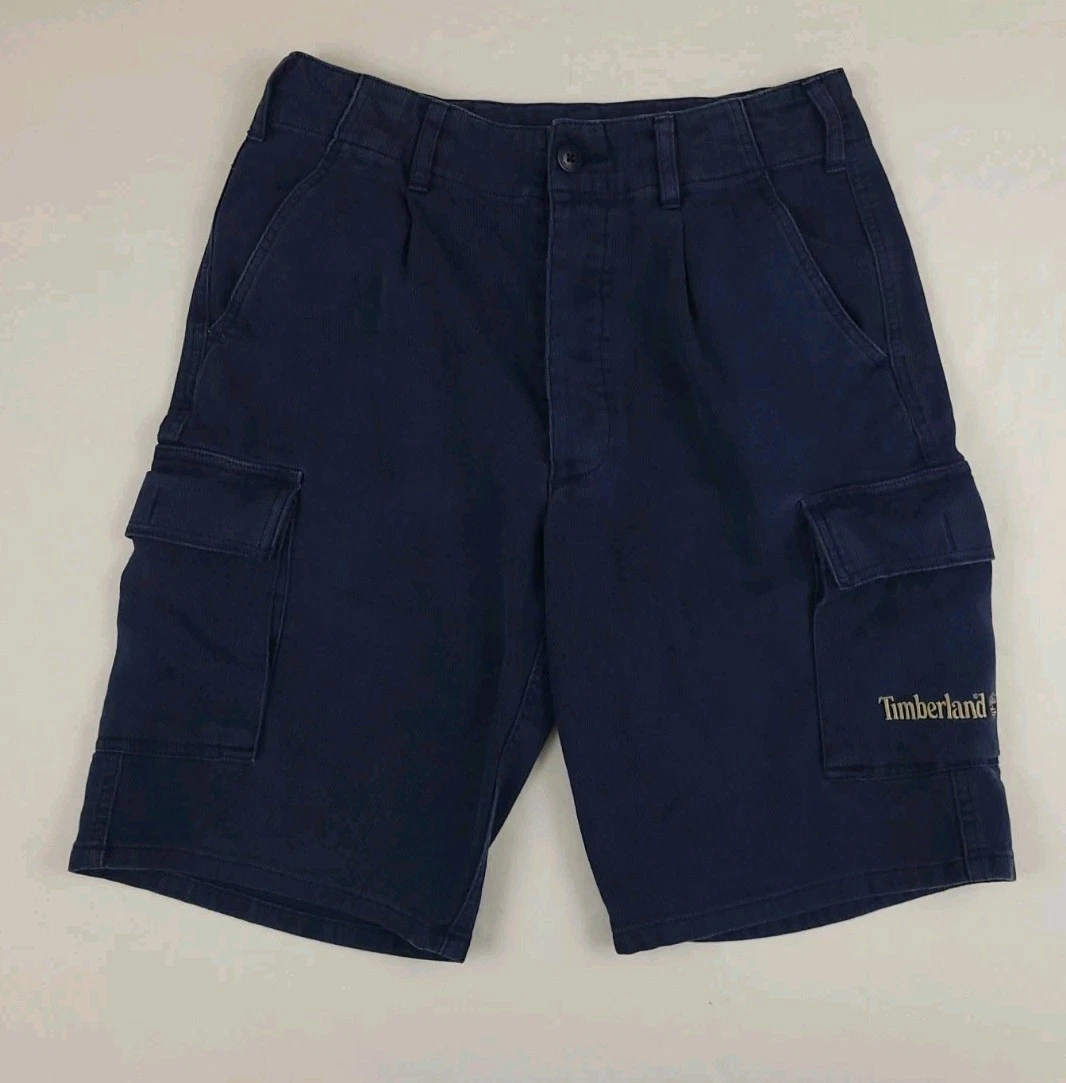 Vintage Timberland Blue Ribbed Cargo Shorts Cotton Navy Blue Outdoors Tech 90s