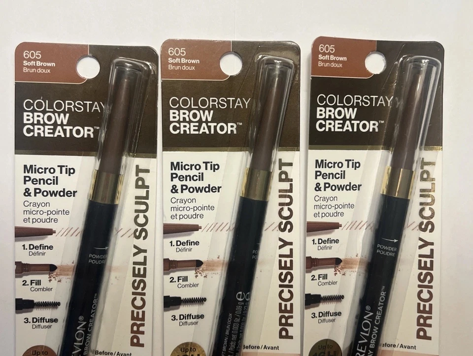 (3ct) Revlon Colorstay Brow Creator Micro Pencil Powder & Brush, 605 Soft Brown - Image 2 of 4