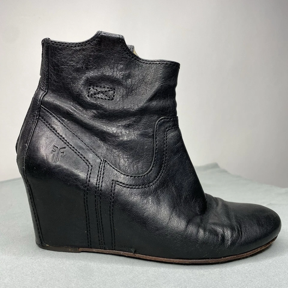 Botines de cuña Frye Carson para mujer 8 M cuero negro cremallera al tobillo boho occidental Foto 3 de 4