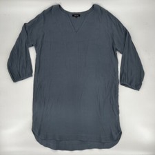 Madewell Women's Shift Dress Tunic Sz L Large Blue Viscose V-Neck Baloon Sleeves