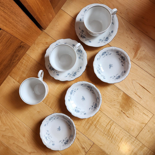 Johann Haviland Blue Garland Flat Tea Cups Saucers Small Bowls Bavaria Germany - Bild 2 von 8