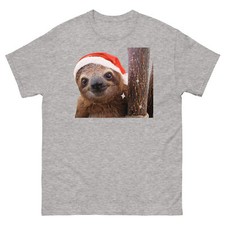 Smiling Christmas Sloth on a Tree Branch Men's Women's Sloth T-Shirt