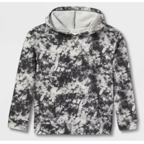 NWT Cat & Jack Kids' Dark Gray Tie Dye Hooded Pullover Sweatshirt M