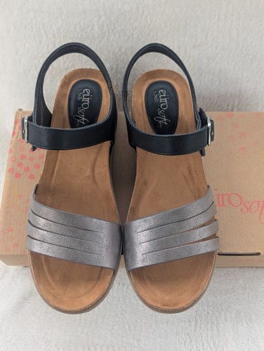 Size 8.5 Women's Eurosoft Leary Black/Anthracite Strappy Buckle Open Toe Sandals - Picture 3 of 8
