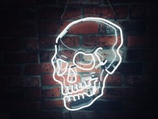 Cabeza de esqueleto de calavera blanca acrílica 17"x14" letrero de neón lámpara barra club fiesta EM