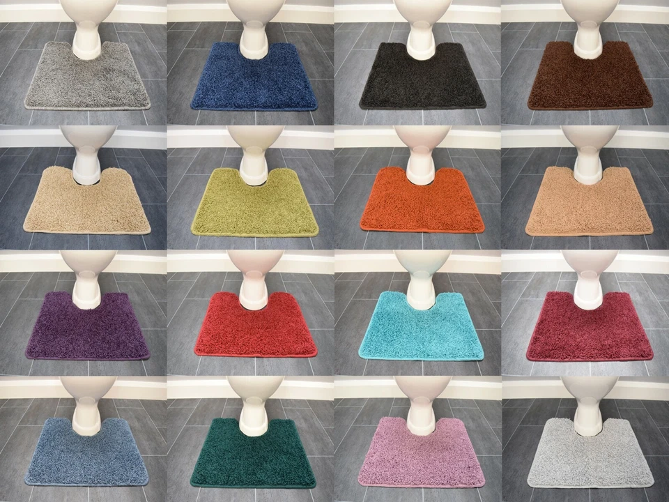 SRS RUGS Shaggy Toilet Mats Washable Pedestal Rugs Non Slip Rubber Back Bathroom Floor