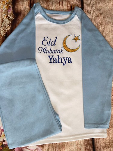 Eid Mubarak Embroidered Pyjamas, Personalised with name. Matching family Pj's - Picture 2 of 10