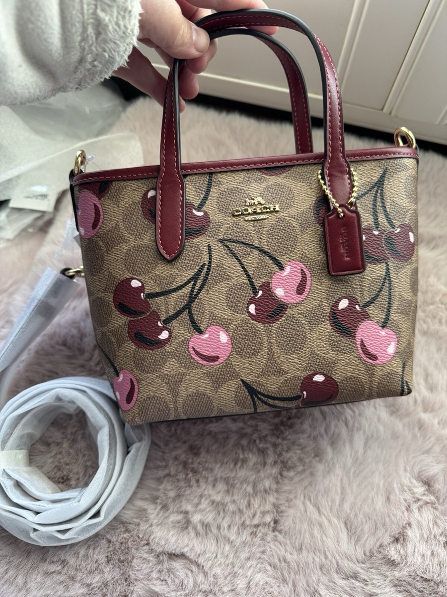 NWT Coach City Mini Tote Bag In Signature Canvas With Cherry Print