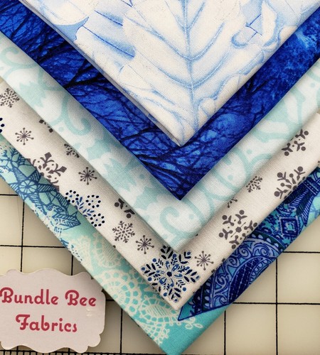 BLUE CHRISTMAS MEDLEY Fat Quarter bundle of (5) New Quilting 100% Cotton