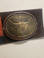 VTG MARLBORO 1987 Steer Star Belt Buckle Solid Brass Philiip Morris Tobacco