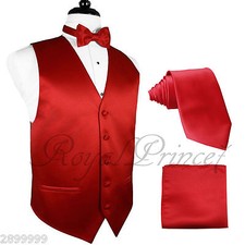Solid RED Men's Vest Waistcoat and Neck tie, BUTTERFLY Bowtie  Hanky 4 in 1 Set