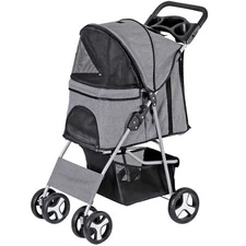 4-Wheels Folding Dog Stroller Pet Stroller for Medium Dogs Cat Stroller Gray 
