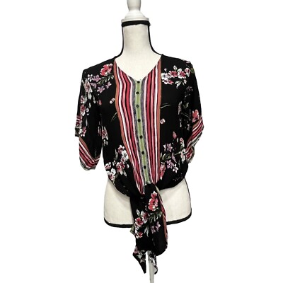 Style & Co  Petite V-neck, Faux-button-down, Tie front, Printed Top, PP