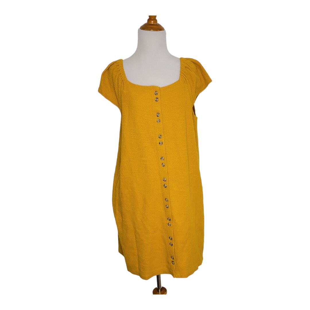 Madewell Texture & Thread Cap Sleeve Dress Yellow Button Front Women Large
