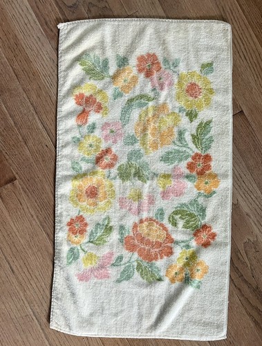 2 Vintage 70s 80s Utica Fine Arts Yellow Floral Bath & Hand Towels Towel Cotton - Picture 7 of 12