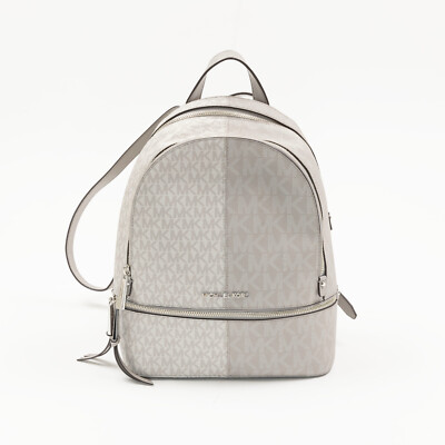 Michael Michael Kors Logo Rhea Zip Medium Backpack Gray (Pre Michael Michael Kors Logo Rhea Zip Medium Backpack Gray (Pre