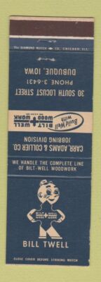 Matchbook Cover - Carr Adams Collier Cobbing Bilt Well Wood Work Dubuque IA