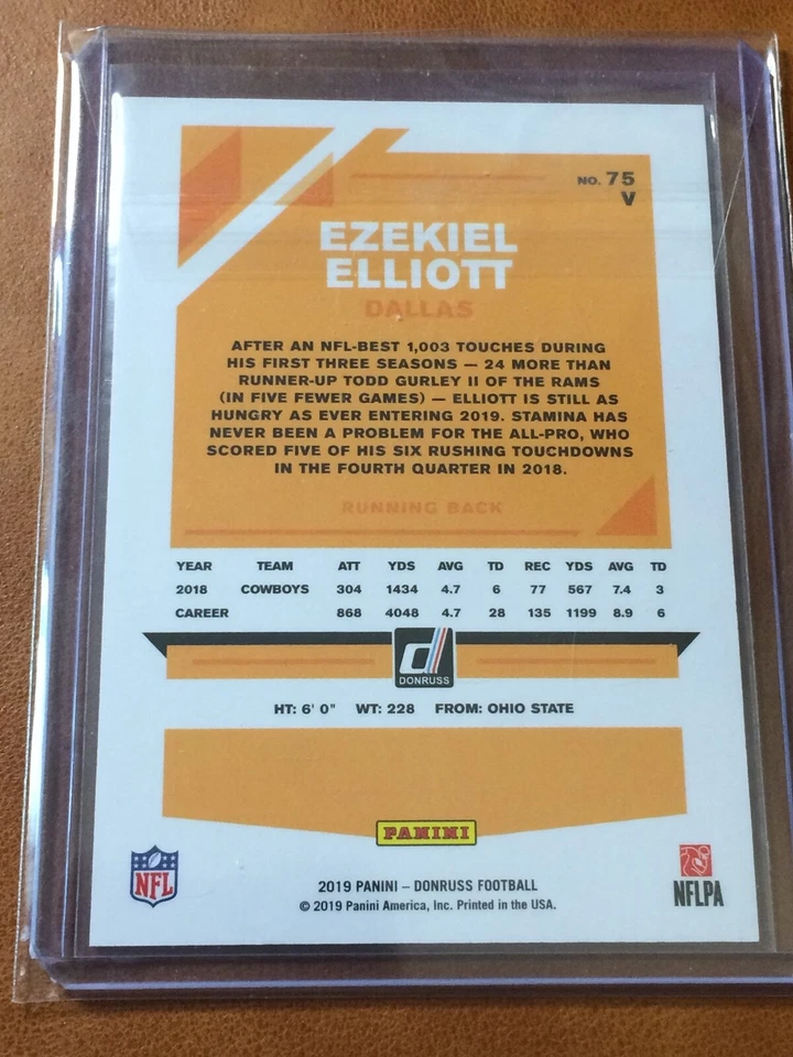 Ezekiel Elliott 2019 Panini Donruss VARIATION Gold Press Proof 75 SN 49/50 - Image 2 of 2