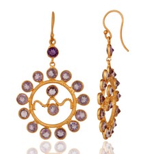 Amethyst Gemstone Womens Dangle Earrings  Silver 18k Gold Plated Jewelry