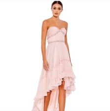 NWT Mac Duggal Gown 4 Icy Pink Strapless High Low Dress Ruffle Beaded Embellish