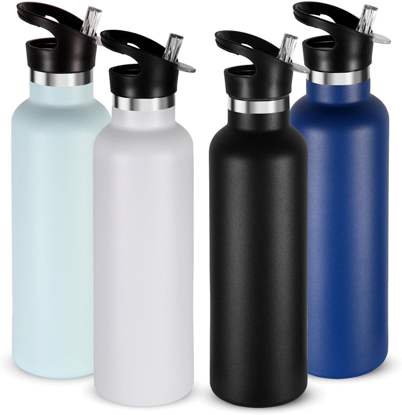 24Oz Insulated Water Bottles Bulk 4 Pack,Stainless Steel Double Wall Sport Bottl