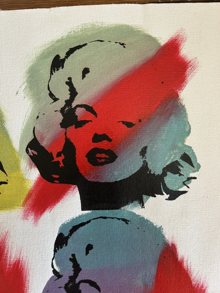 Steve Kaufman SAK "4 Marilyn's" Marilyn Monroe/50 lienzo al óleo serigrafía Warhol Foto 3 de 4