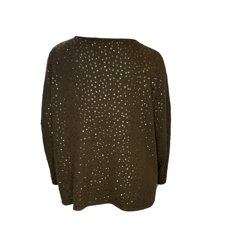 LINEA Louis Dell’OLio Silk Angora Blend Sequin Sweater Size 3X Brown Sparkle Top - Image 3 of 4
