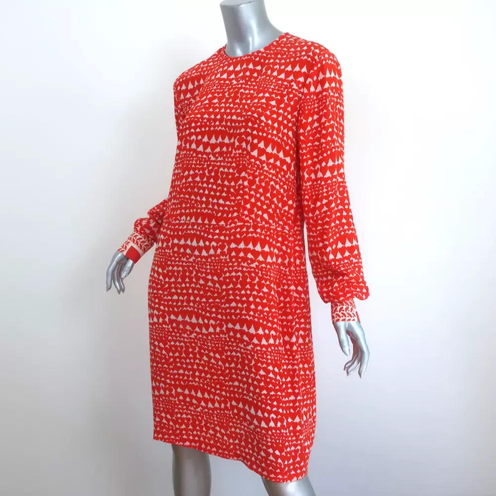 Stella McCartney Dress Gabel Heart Print Silk Size 44 Long Sleeve Shift
