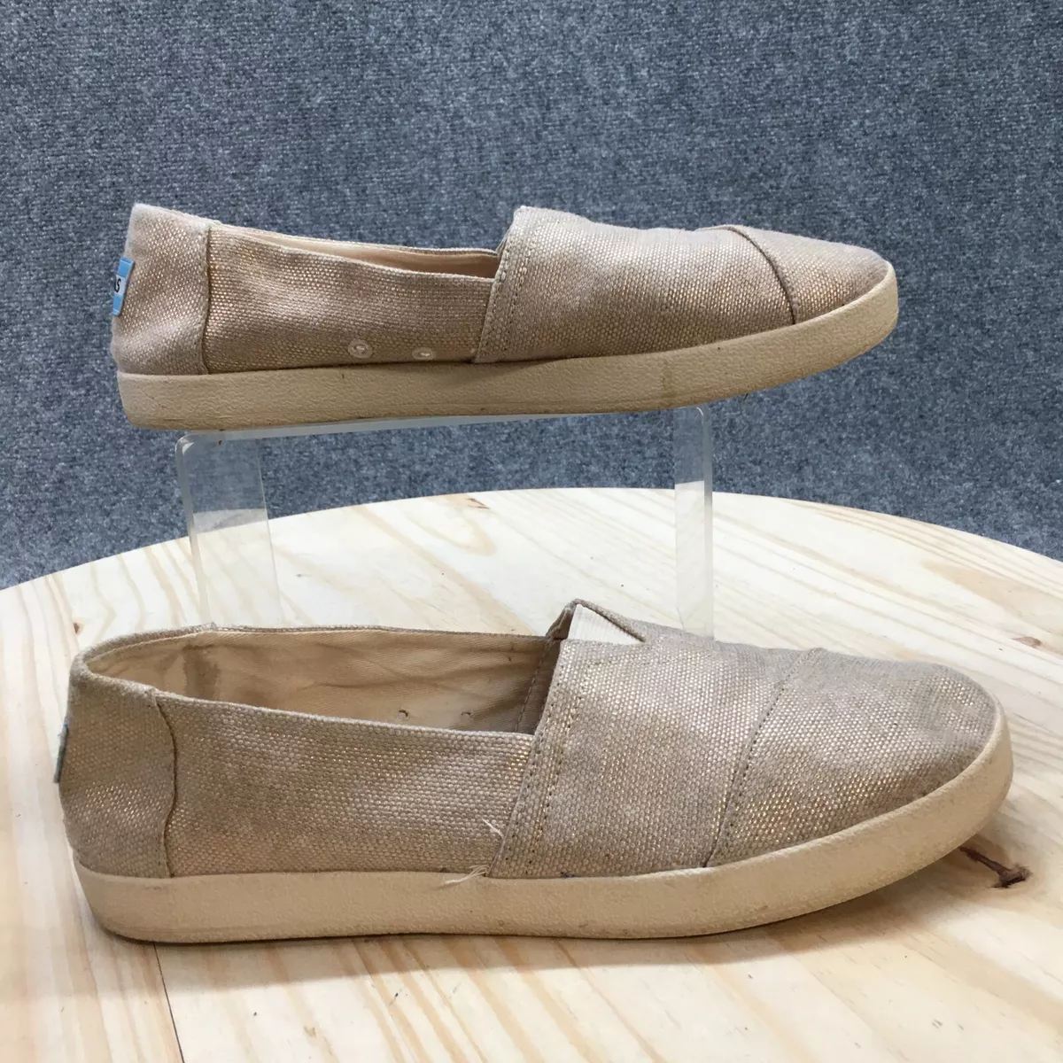 TOMS Shoes Womens 9 Avalon Loafer Gold Canvas Slip On Comfort Low Top 10012400