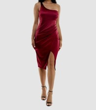 Emerald Sundae Womens Red Satin One-Shoulder Bodycon Dress Juniors Size M