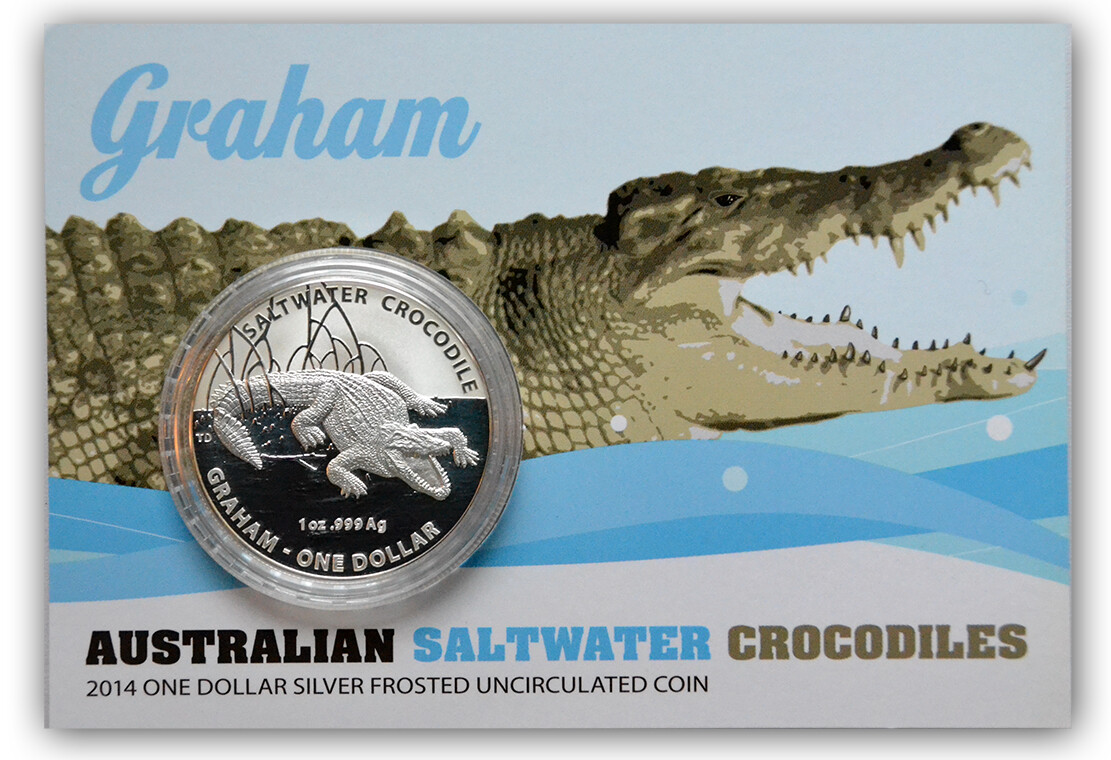 AUSTRALIA 1 Dollar 2014 1oz. Frosted BU Saltwater Crocodile Graham