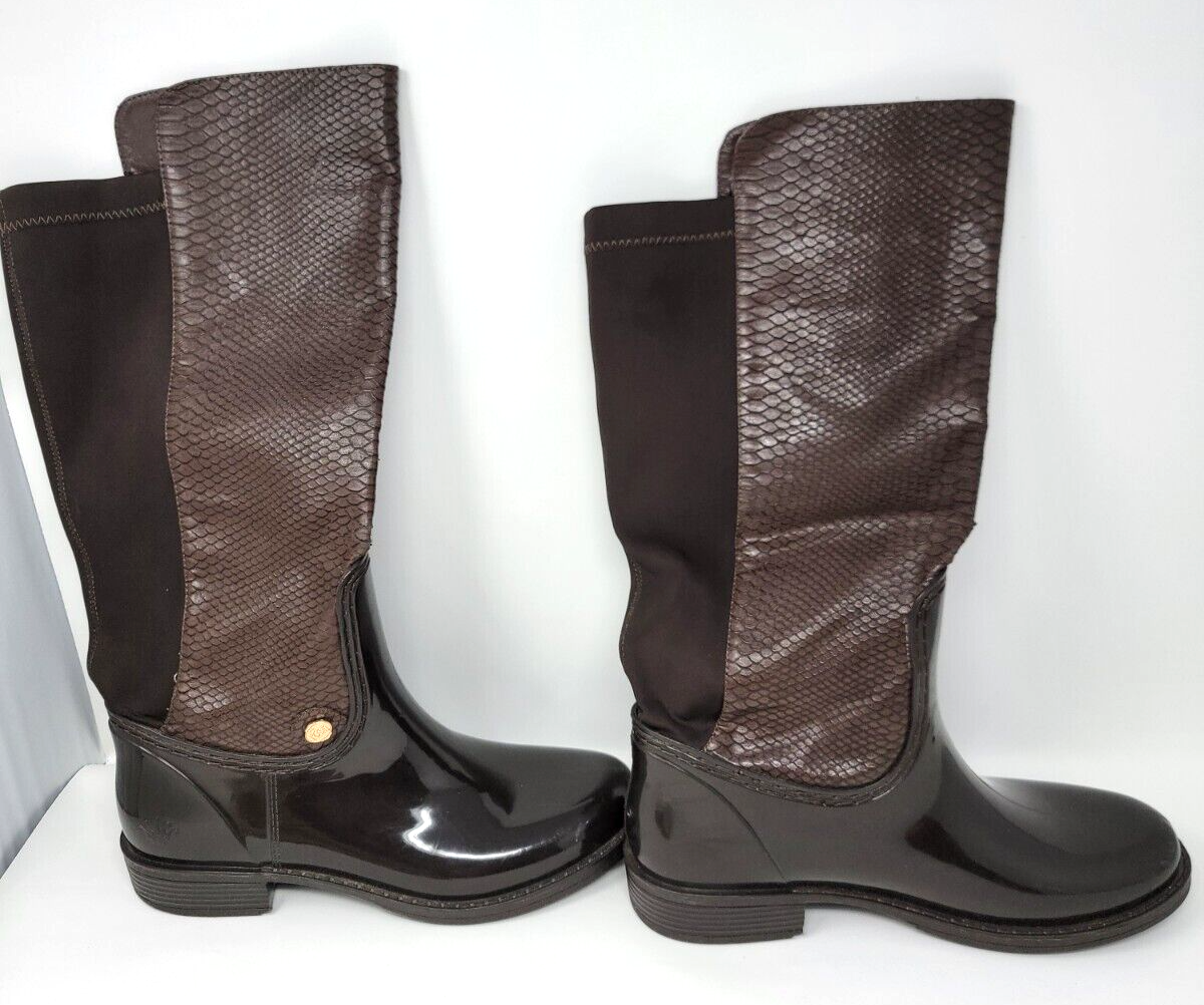 Posh Wellies Rain Boots Women’s 10 Brown Faux Alligator Texture Tall