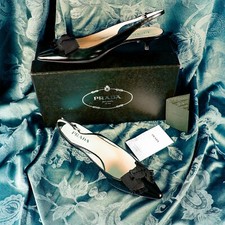 PRADA Spazzolato Clas COA New Black Solid Women Slingback Shoes Size 6.5 M 37