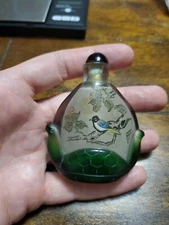 Vintage Cut Overlay Glass Reverse Inside Painted Snuff Bottle