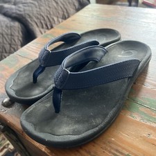 OluKai Ohana Pa'i Sandals Size 8 Womens Blue Slippers Flip Flops Nice 