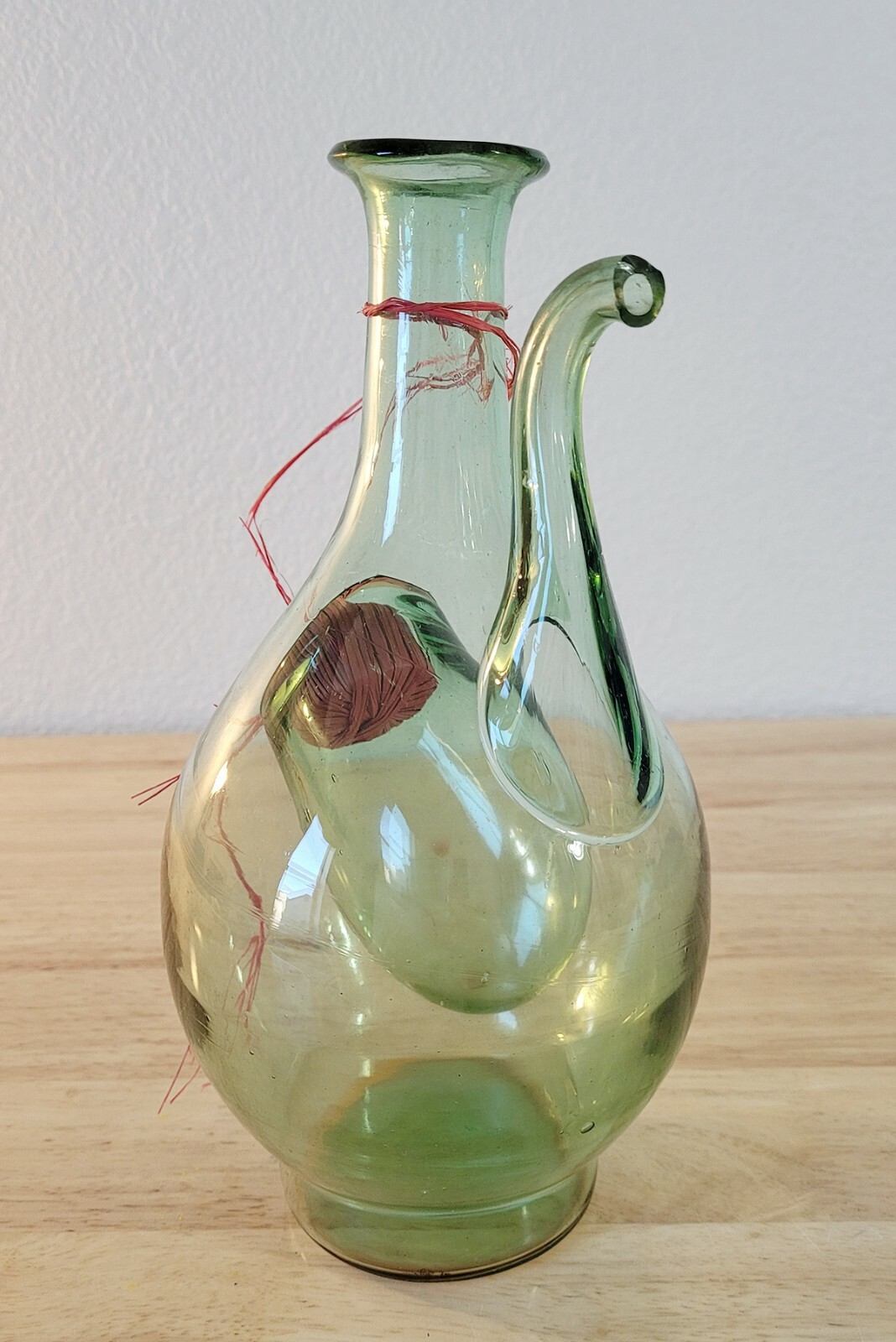 VTG Hand Blown Green Italian Glass Wine Decanter Chiller w/ Ice Chamber