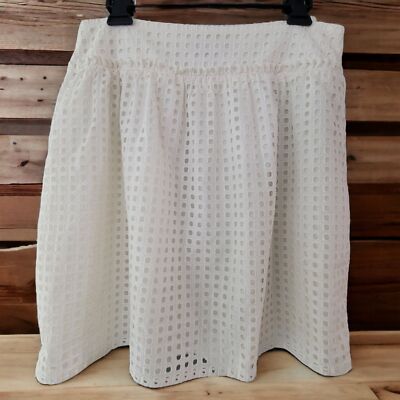 White Ann Taylor A line Embroidered 100% Cotton  White Skirt Lined Size 10