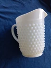 Vintage Anchor Hocking Hobnail Milk White Glass Pitcher 8” Height