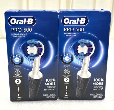 LOT OF 2 Oral-B Pro 500 Black Rechargeable Toothbrush 2 Modes 30 Second Timer