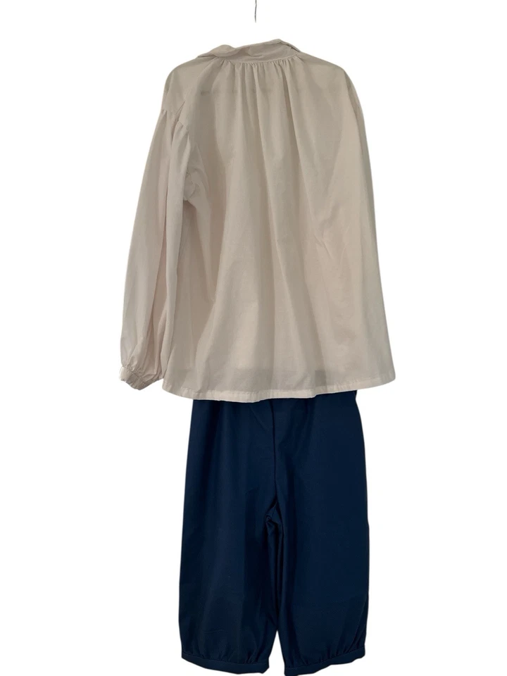 Disfraz Colonial Histórico Para Hombre Años 1700 Hecho a Mano Camisa Blanca y Pantalones Azules Foto 2 de 4