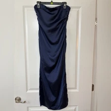 House of Harlow 1960 Midnight Blue Strapless Ruched Bodycon Midi Dress
