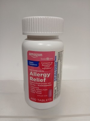 Amazon Basic Care Complete Allergy Relief, Diphenhydramine 400 Count, Pink 