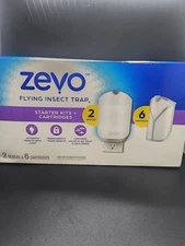 Zevo Flying Insect Trap Starter Kit, 2 Devices + 6 Refills Cartridges New