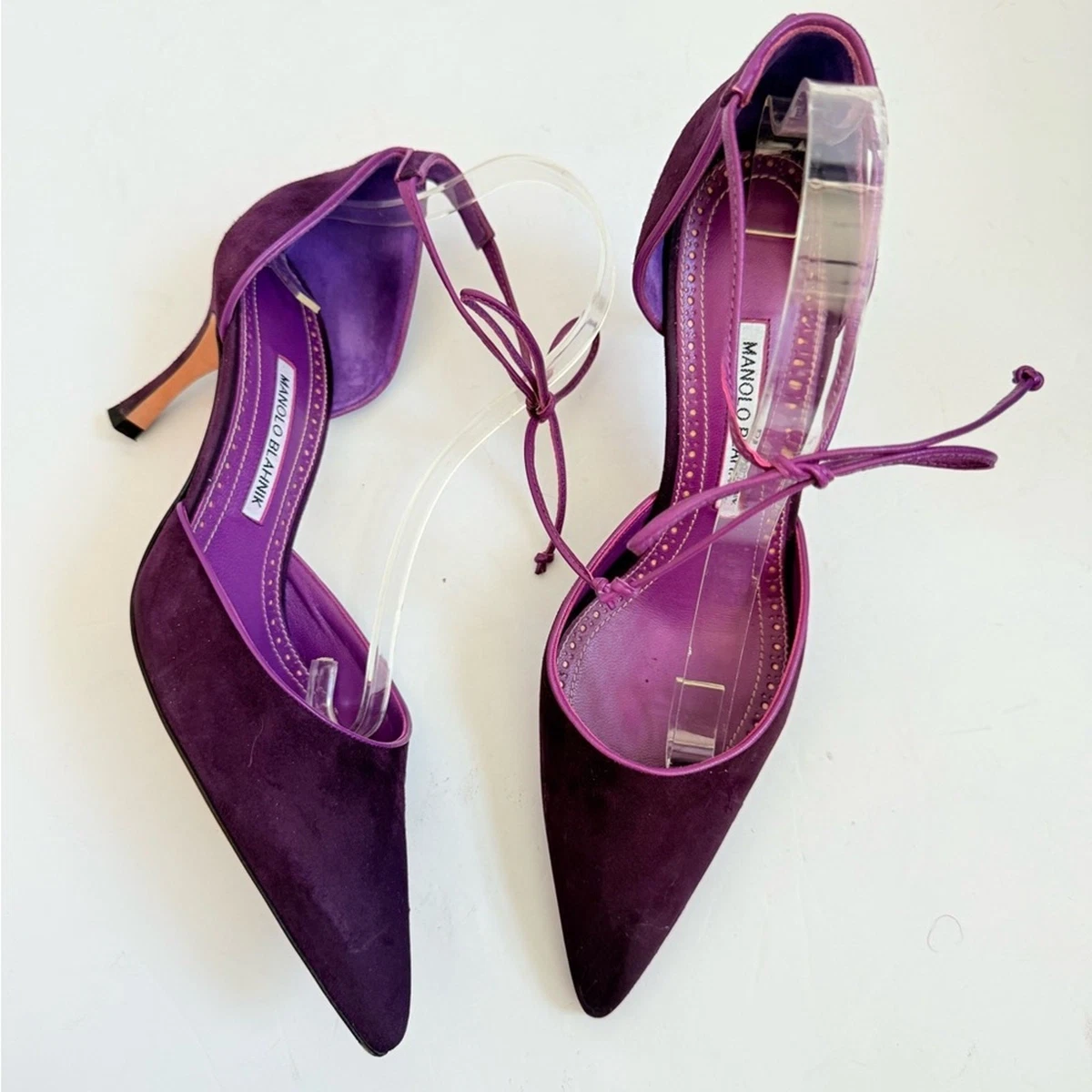 Escarpins Manolo Blahnik PETUNIA PETUNIADO Dorsay BB - Lilas Perforé - Taille 39.5 - Neuf Avec Boîte