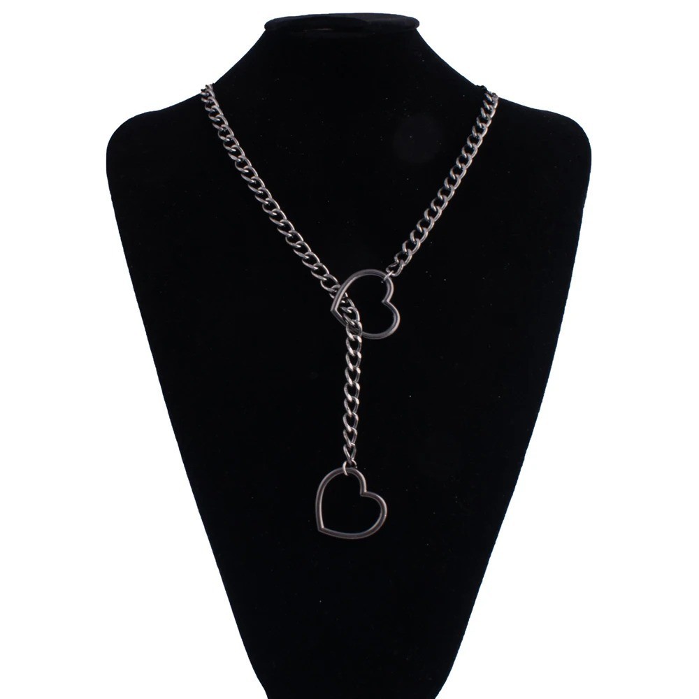 Heart Slip Chain Necklace For Women Punk Rock Love Chain Choker Necklace.