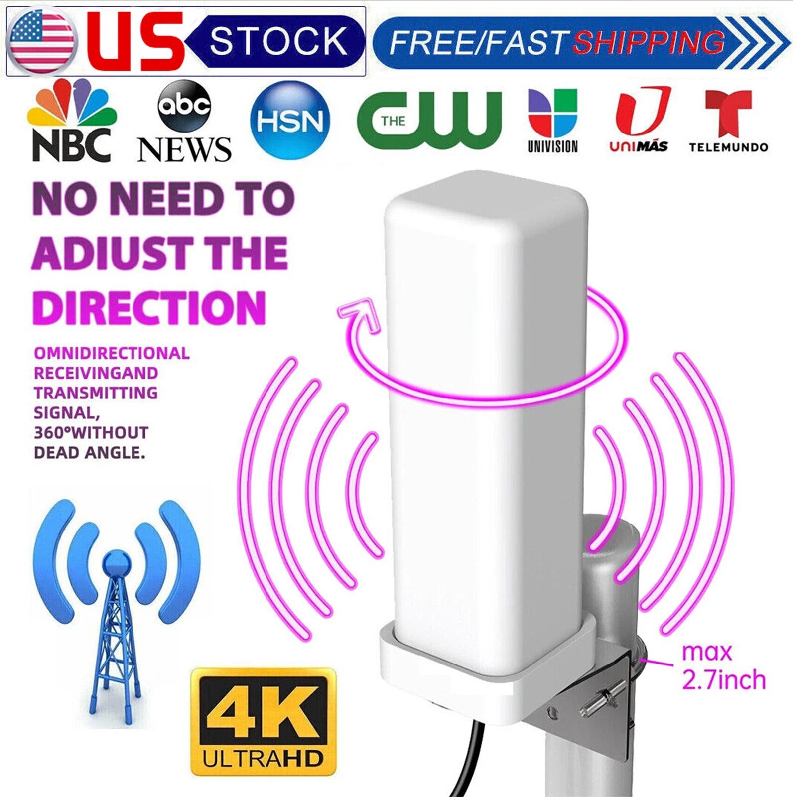 6000 Miles HDTV 1080P Outdoor HD 4K Digital TV Antenna 360&deg; Signal Amplified US