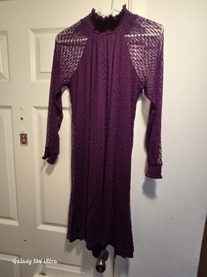 Nina Leonard Purple Long-Sleeve Lace Mici Dress