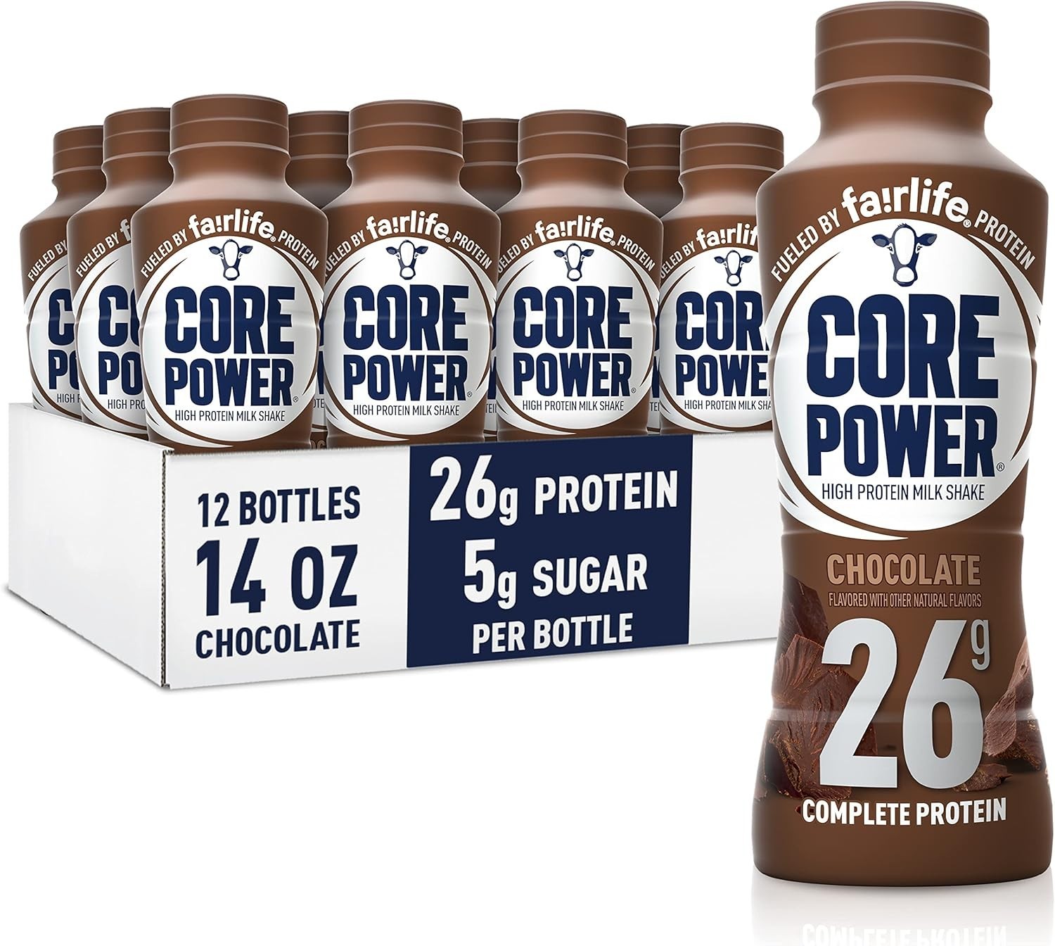 Core Power Protein Shake, Chocolate, 26g Bottle, 14oz, 12 Pa