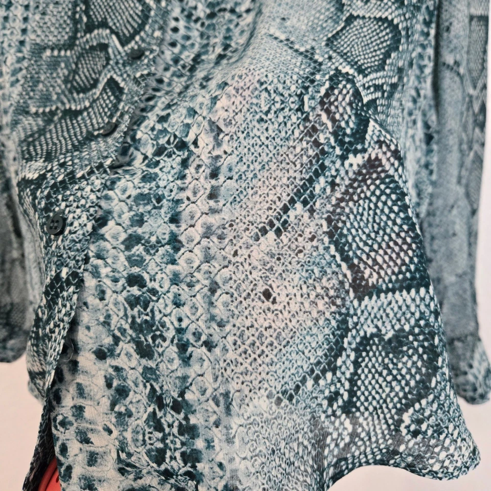 ZAPA PARIS L Women's Long Sleeve Sheer Snakeskin Print Button Down Shirt Blouse - Image 2 of 4